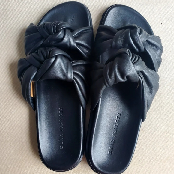 Dear Frances Shoes - Dear Frances Black Tye Slide Sandals Size 38 (fits US 7.5)